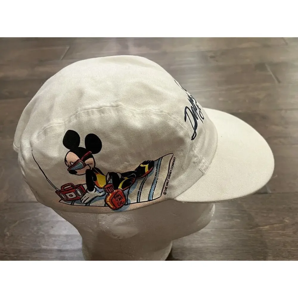Vintage 80s 90s Unisex White Disney Depoe Bay Oregon Stretch Adjustable Hat Cap